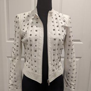 Stunning White Studded Faux Leather Jacket BEBE XS